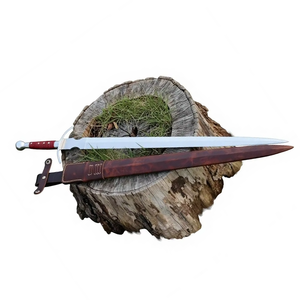 Épée médiévale à lame droite et pointe de lance, avec poignée en cuir rouge et fourreau marron, à prix avantageux - Product Image 2