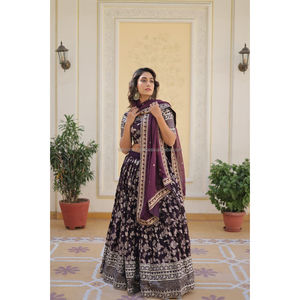 ชุด lehenga choli ผ้าแจ็คการ์ดแท้ย้อมสี - Product Image 1
