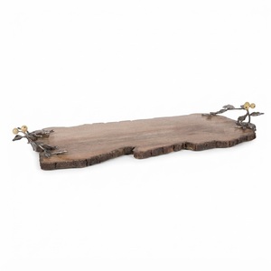 Luxury Oval Wooden Serving Tray With Gold Feather Handles Wholesale Decorative <b>Coffee</b> <b>Table</b> Platter For Wedding & Hotel Supply - Product Image 2