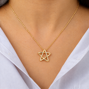 Collier étoile en or rose 14 carats avec diamant de laboratoire, bijoux spirituels célestes, pendentif étoile à cinq branches, collier en forme d'étoile, cadeau pour elle - Product Image 1