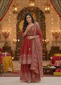 Kurta Midi de Algodón Muselina Pesado 100% Seda Estilo 2026 con Cuello Redondo, Manga Corta, Ajuste Holgado, Estilo Bohemio Sencillo, con Pantalón y Dupatta - Product Image 4