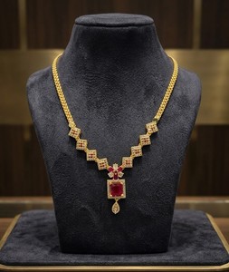 Divyoro Geometric <b>Ruby</b> Princess Short <b>Necklace</b> Gold Plated Copper Alloy Adjustable Length Classic Women's Party Wedding All - Product Image 2