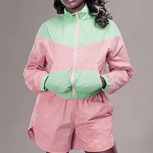 2026 High Quality Women Windbreaker Short Set Windproof Pants Zip-up Crop <b>Jacket</b> Streetwear Custom OEM Windbreaker Tracksuit Set - Product Image 4