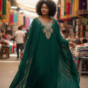 Venta al por mayor AWAIS HOUSE - Conjunto de lujo de 2 piezas para mujer musulmana, modesto, sencillo, de gasa lisa con cuentas, túnica de noche/formal hasta el suelo con corte en A - Product Image 1