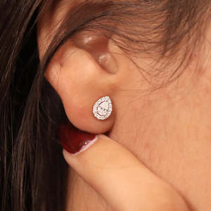 Pear Shape Moissanite Halo Stud <b>Earrings</b> 2.50 TCW Colorless VVS 14K Gold 1.25 Carat Teardrop Solitaire Screw <b>Back</b> Handmade Jewel - Product Image 1