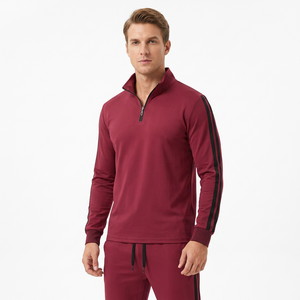 Ensemble de survêtement rouge pour homme, demi-zip, manches longues, couleur unie, sportif, séchage rapide, pantalon de jogging avec poches latérales et cordon de serrage - Product Image 6
