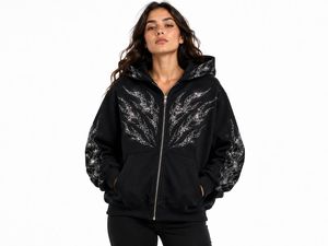 Sweat à capuche zippé intégral pour homme, personnalisé, avec broderie de crâne surdimensionné et strass scintillants - Product Image 4