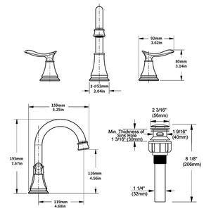 Rubinetto per lavabo bagno a 2 maniglie, 8 pollici, in nichel spazzolato, con beccuccio girevole a 360 gradi, a 3 fori, per lavabo da appoggio - Product Image 6
