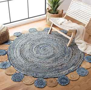Traditional <b>Indian</b> Rug made of Jute and Denim Washable Area Rugs for Bedroom & Living Room - Product Image 1
