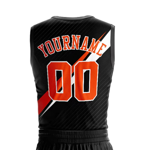 Conjunto de Uniforme de Baloncesto Sublimado Personalizado, Negro y Naranja, Nombre del Equipo Personalizado, Absorbe la Humedad, Sin Mangas, Ajuste Atlético, Unisex para Adultos - Product Image 4