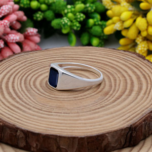 925 Sterling <b>Silver</b> Natural Blue Sapphire <b>Ring</b> Bezel Set <b>Emerald</b> Cut Gemstone Classic Style Unisex Everyday Wear Jewelry - Product Image 5