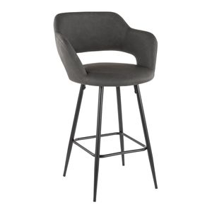 Set di 2 Sgabelli da Bancone Contemporanei Margarite in Metallo Nero e Ecopelle Grigia con Poggiapiedi - Product Image 2