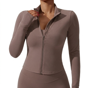 Spandex Polyester Skinny <b>Yoga</b> <b>Jacket</b> Women Slim Fit Zipper Sports Top Breathable Quick Dry Gym Fitness Activewear - Product Image 1