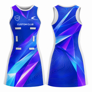 Robe de netball sans manches personnalisée pour femme, impression par sublimation, motif vague bleue, respirante, uniforme adulte sans manches - Product Image 4
