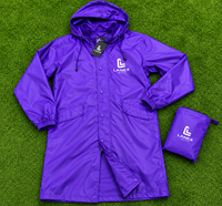 Chaqueta Impermeable Larga para Hombre con Logotipo Personalizado OEM, Capucha, Forro Polar Morado, Resistente al Viento, para Trabajo al Aire Libre