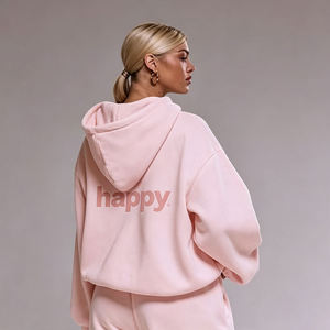 Sudadera con Capucha Oversize Rosa para Mujer, de Algodón y Felpa, Manga Larga, con Estampado de Letras y Diseño Alegre en la Parte Delantera, Casual de Otoño, Cortavientos - Product Image 2