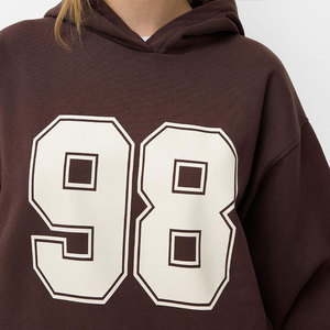 Sweat-shirt à capuche marron pour femme Perfectionists, coupe courte, manches longues, décontracté, couleur unie, en coton tricoté respirant, avec poche avant - Product Image 6