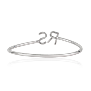 Magnifique bracelet ouvert en argent sterling 925 massif, personnalisable avec initiales et diamants naturels, pour femme - Product Image 6