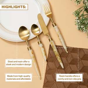 Ensemble de couverts de luxe en acier inoxydable avec manche blanc et finition dorée, 4 pièces, couverts haut de gamme pour la salle à manger, la maison, l'hôtel, le restaurant et les cadeaux - Product Image 2