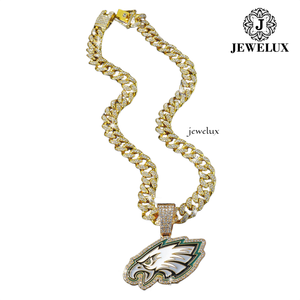 Hot Sale Men's 22K Gold Plated Moissanite Eagle Pendant <b>Necklace</b> Hip Hop Style Link Chain Everyday Wear Jewelry From India - Product Image 4