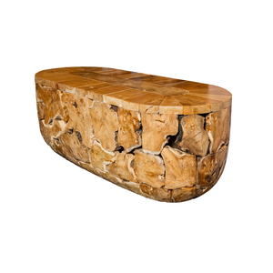 Mesa de Centro Ovalada Rústica Hecha a Mano de Lujo ARTERRA, Mueble de Madera Natural de Raíz de Teca para Sala de Estar - Product Image 1