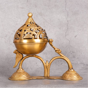 Polished brass multi-tier lotus incense stick holder stand for home <b>mandir</b>, available at wholesale prices. - Product Image 2