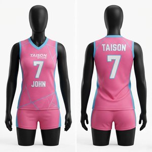Uniforme de Voleibol para Hombre, Malla de Poliéster de Primera Calidad, 140 GSM, Paneles Laterales Rosa y Azul, Logotipo Personalizado por Transferencia Térmica, Jersey Transpirable - Product Image 1
