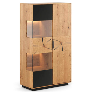 Modern Eco-friendly Solid Wood Living Room Cabinet Geometric Cutouts Glass Panels Storage Display Unit 4 Compartments <b>Slab</b> Door - Product Image 1