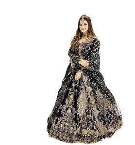 Exclusive Designer Trendy Black Green Faux Fur Embroidered Moisture Wicking Indian Lahenga Choli Stylish Women Tailor Made Party - Product Image 1