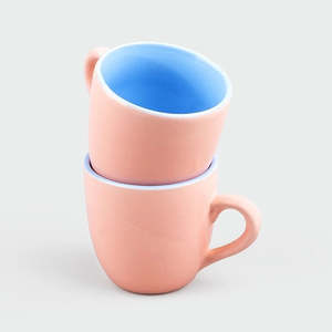 Glossy Dual Toned Glazed Ceramic Tea <b>Cup</b> Set of 6 Microwave Safe Stoneware Mugs for <b>Camping</b> - Product Image 2