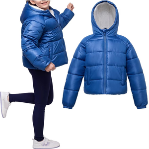 Chaqueta acolchada azul con capucha para niños, cortavientos de invierno, gruesa, de poliéster, informal, corta, con cierre de cremallera - Product Image 4