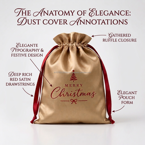 Merry Christmas Gold Satin <b>Bag</b> With Drawstring Closure Reusable Dust <b>Bags</b> Pouch <b>Festive</b> Present Packaging <b>Bag</b> Dust <b>Bag</b> Cover - Product Image 4