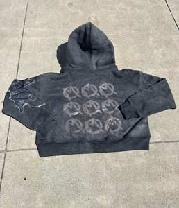 Sweat à capuche noir délavé coupe classique, effet vieilli, en molleton de coton épais 400g, écologique, respirant, style streetwear - Product Image 3