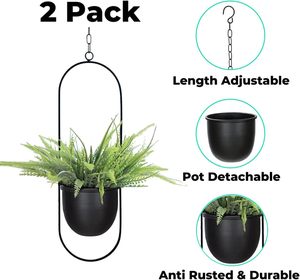 Lot de 2 jardinières suspendues pour plantes d'intérieur, jardinière suspendue noire, support de plante en métal, crochet de plafond - Product Image 6