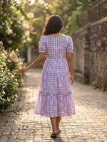 Robe longue en mousseline de coton à carreaux et imprimé floral, prix bas, tenue décontractée et habillée, entièrement cousue
