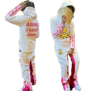 Wholesale Custom Puff Printing Hooded Tracksuit Streetwear <b>XL</b> Size Heavyweight Oversized Sweatpants Hoodie Set Logo Hot Selling - Product Image 1