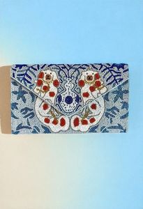 Women Vintage Beaded Clutch Bag Pink Flower Pattern <b>Square</b> Flap Purse - Product Image 5