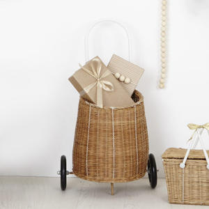 Panier à roulettes en rotin pour jeux imaginatifs, panier de rangement pour jouets d'enfants, chariot à roulettes, paniers décoratifs pour chambre d'enfant - Product Image 6