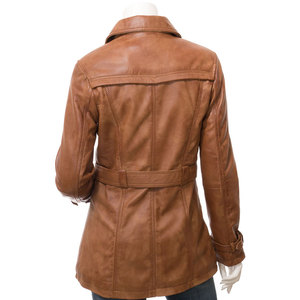 Wholesale Supplier Women's Genuine <b>Leather</b> Double Breasted <b>Blazer</b> With Belt Turn-down Collar Full Sleeve - Product Image 2