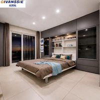 Ensemble de chambre à coucher modulaire GIVANSSIE de luxe moderne, taille King/Queen, cadre en bois de pin, rangement intégré, design convertible, lit gain de place