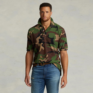 Chemise vintage camouflage verte pour homme avec fonction anti-plis, manches courtes, col boutonné et logo frontal - Product Image 4
