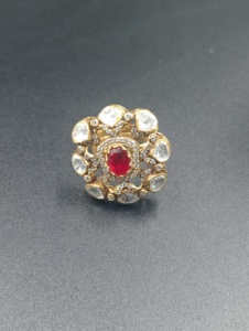 Amaira Jewels Floral Shape <b>Gold</b> Plated Silver Red Doublet Stone Classic <b>Cocktail</b> <b>Ring</b> for Women's Wedding Gift Model SM-702 - Product Image 3