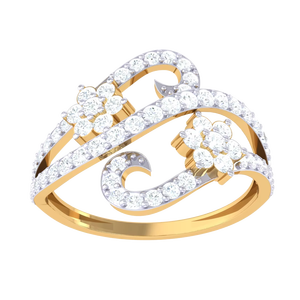 Elegante Anillo de Oro con Doble Flor y Diamantes en Forma de S para Mujer, Joyería para Boda y Aniversario - Product Image 4