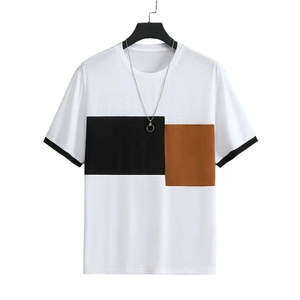 เสื้อยืดคอกลมแขนสั้นสีสันตัดกัน ทรงปกติ ผ้าฝ้ายถัก 100% ลายเรียบ - Product Image 1