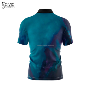 เสื้อโบวลิ่งคอปกคิวบาสำหรับผู้ชายพิมพ์ดิจิตอลคุณภาพสูงสไตล์ลำลองแขนสั้นผ้าถักลายสีพื้น - Product Image 4