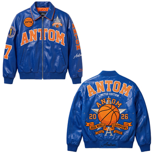 Custom Logo Stand Collar Front Chenille Embroidery Varsity <b>Jacket</b> Blue Bomber <b>Jacket</b> <b>Men</b> Streetwear Wholesale OEM - Product Image 1