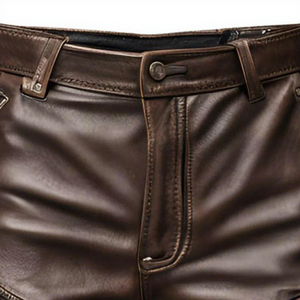 Men's Brown Leather Cargo Shorts With Zipper Pockets Mid Waist Workwear Style Bermuda Shorts - Product Image 5