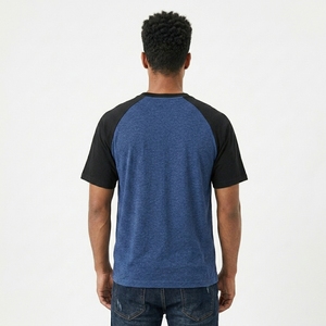 Camiseta raglán vintage de corte regular para hombre, 100% algodón, tejido de punto, cuello con contraste acanalado, bordado con logotipo personalizado, camiseta unisex. - Product Image 4