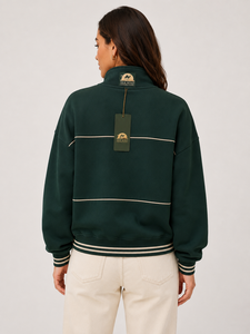 Sweat-shirt demi-zip en polaire vert pour femme Silk Road, couleur unie, décontracté, manches longues, pour l'été, prix abordable, OEM, polyester/coton - Product Image 2