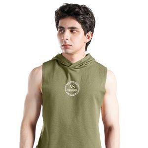Olive Perform Hooded Tank Men's Sleeveless Gym Hoodie <b>Vest</b> Cotton Workout Training Fitness Bodybuilding <b>Stringer</b> Athletic Muscle - Product Image 4